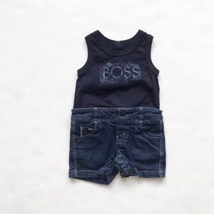 BOSS Hugo Boss tank/denim mix romper EUC 3-6m